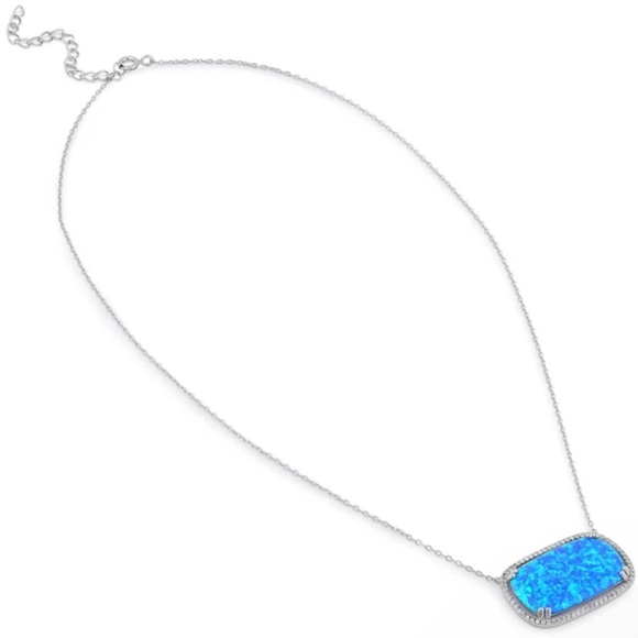 Jewelry - 925 Sterling Silver Blue Opal Squoval CZ Halo Necklace